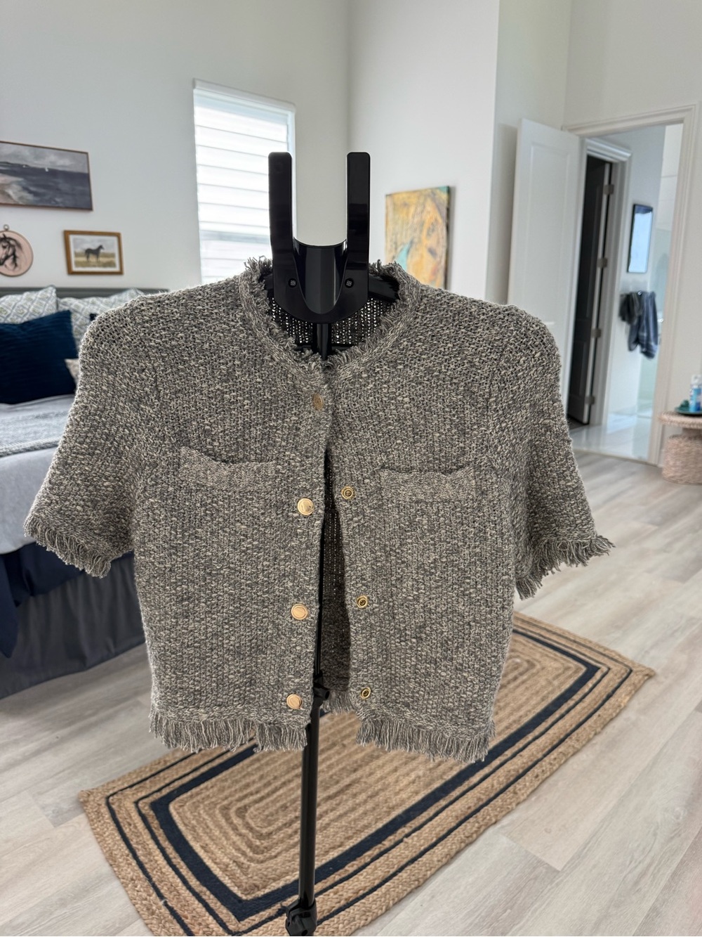 J. Crew Gray Bouclé Fringe Short-Sleeve Jacket - Picture 3 of 4